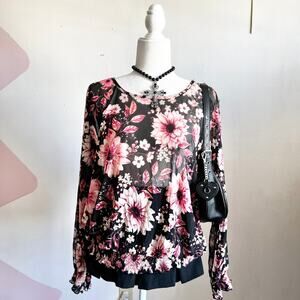 Black Floral Mesh Top, Coquette, Fairy Grunge, Y2K Inspired, 2X, Boho, Romantic